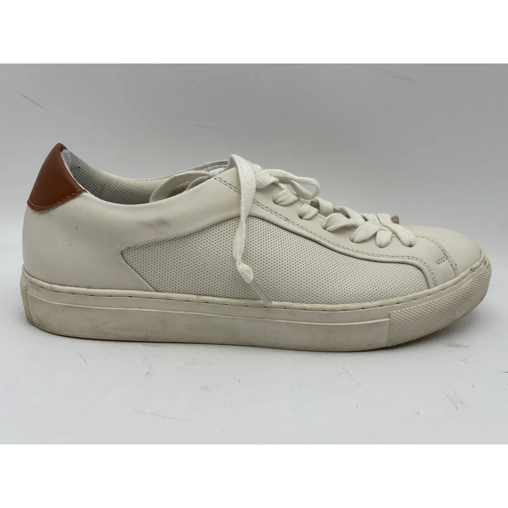Steve Madden Finneas Men's Leather Sneakers Size 7.5 White Cream Brown Low Top